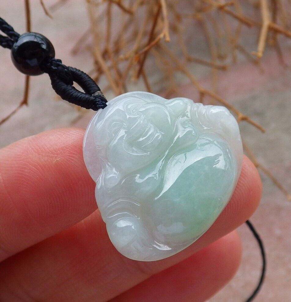 Certified Green 100% Natural A Jade jadeite pendant Happy Buddha God Necklace 开心佛 520787  TN