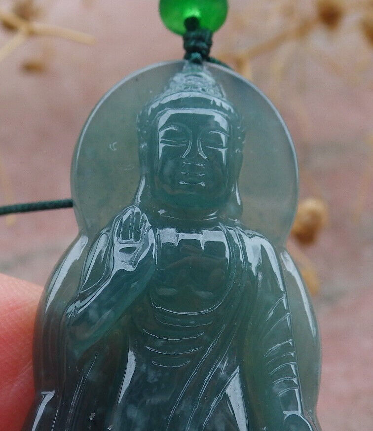 Certified Icy Green Burma 100% Natural A Jade jadeite pendant Sakyamuni Buddha God Lotus Flower Necklace 释迦牟尼 636868  TN
