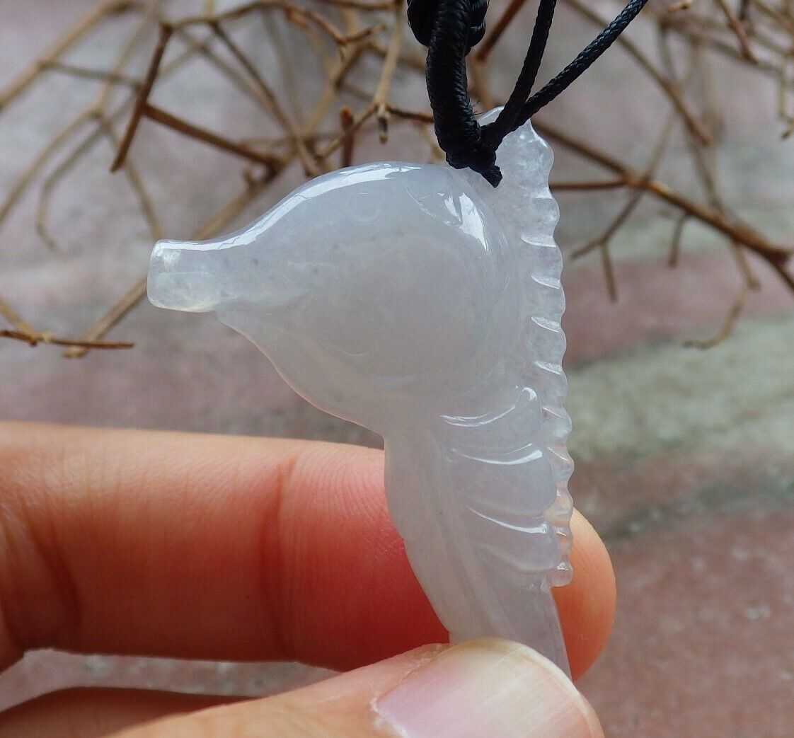 Certified Icy White 100% Natural A Jade jadeite Pendant Sea Horse Seahorse Necklace 海马  528880  TN