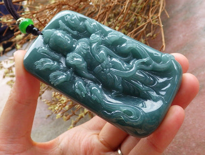 Certified Green Burma 100% Natural A Jade jadeite pendant 1000 Hand Guanyin Kwan Yin Necklace 观音 525088   TN