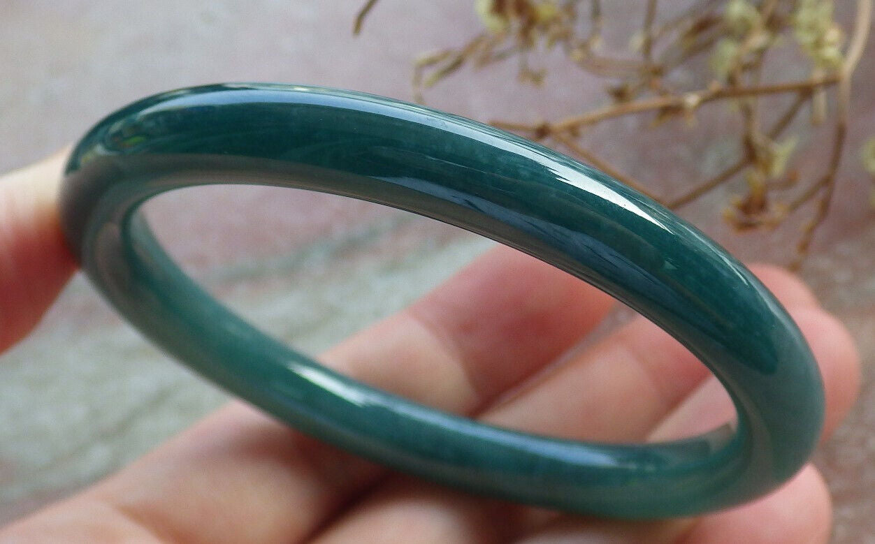 Certified Icy Blue Water Green Burma 100% Natural A JADE Jadeite Circle Bangle Bracelet 55 mm 手镯 633789  TN