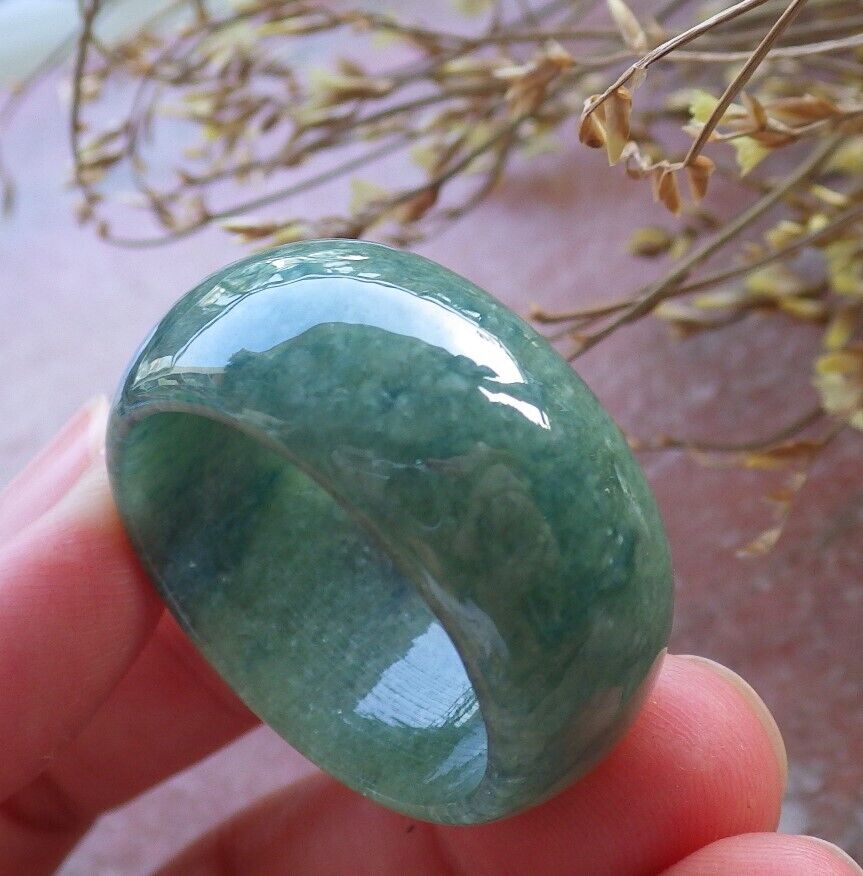 Certified Green Burma 100% Natural A JADE Jadeite Circle RING USA. 14.5 戒指 574869 TN