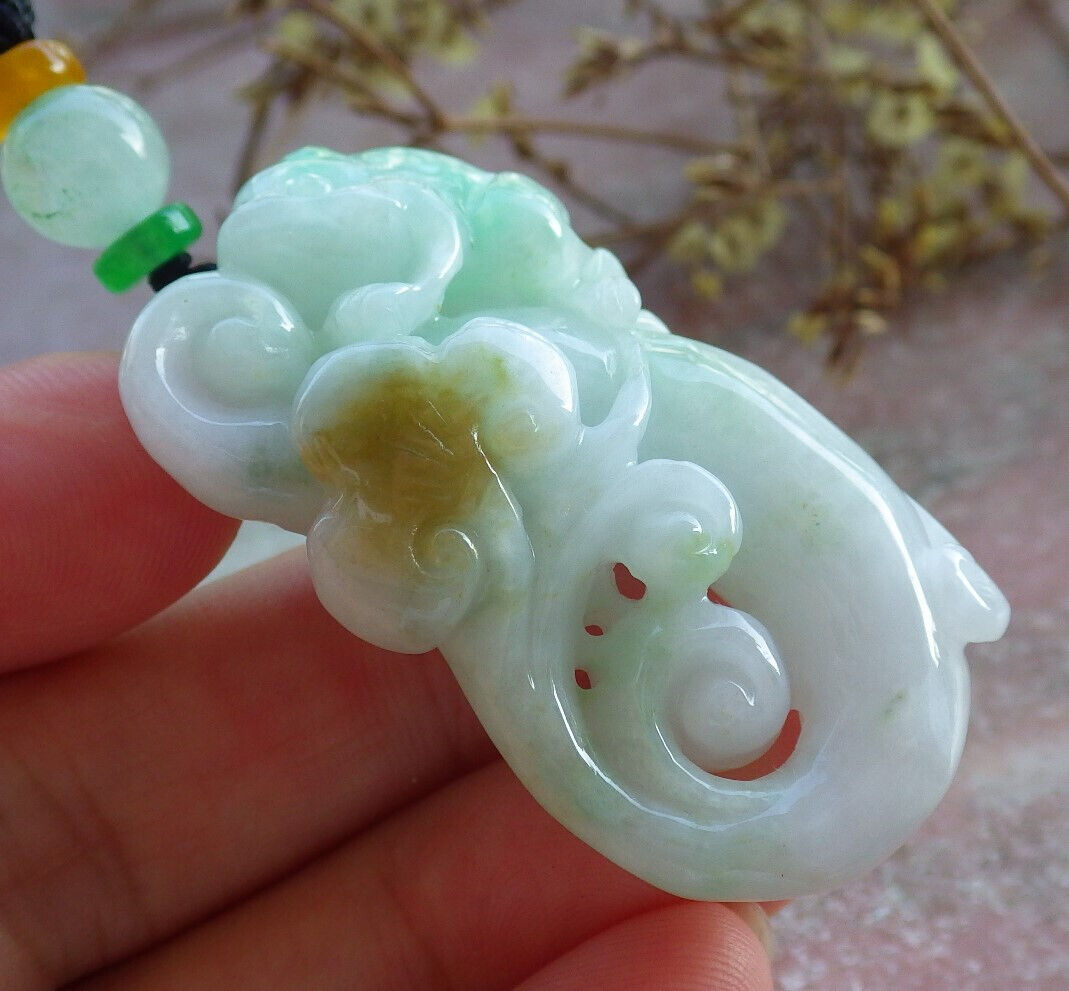 Certified Green Yellow Burma 100% Natural A Jade jadeite Pendant Frog Toad Ruyi Coin Necklace 招财蟾 633090  TN