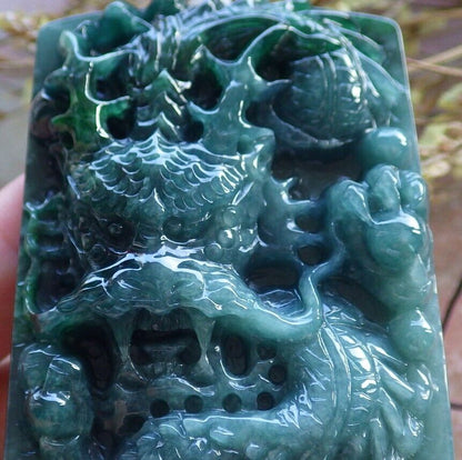 Certified Green Burma 100% Natural A Jade jadeite Pendant Dragon Bead Necklace 生意兴隆 574886 TN