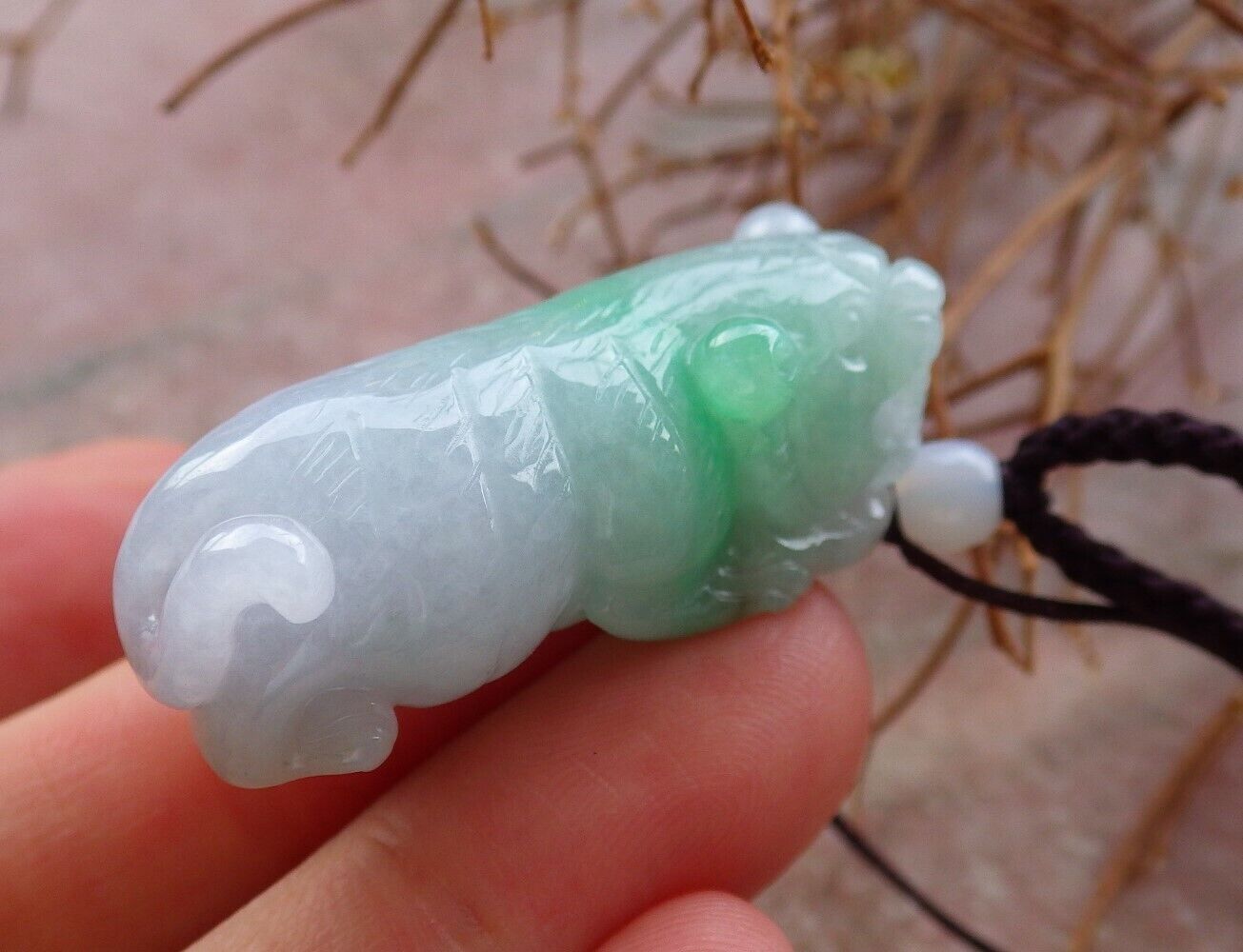 Certified Green Pale Lavender 100% Natural A Jade jadeite Pendant Tiger Money Coin Necklace 虎虎生威 525962  TN
