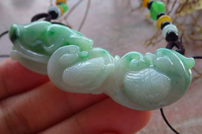 Certified Green Burma 100% Natural A Jade jadeite pendant Mandarin Duck Lotus Leaf Coin Necklace 634051  TN