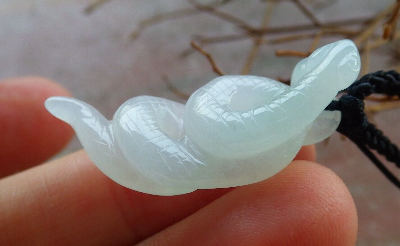 Certified Icy Pale Green 100% Natural A Jade jadeite pendant Snake Money Coin Necklace 蛇 530095   TN