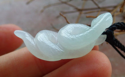 Certified Icy Pale Green 100% Natural A Jade jadeite pendant Snake Money Coin Necklace 蛇 530095   TN