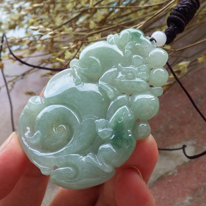 Certified Green Burma 100% Natural A Jade jadeite Pendant Frog Toad Coin Ruyi Necklace 招财蟾 574748 TN