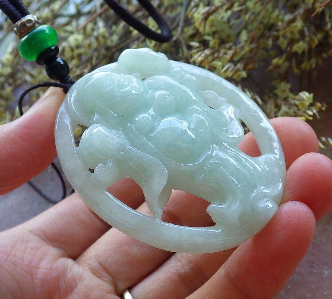 Certified Green 100% Natural A Jade jadeite pendant Happy Buddha God Ruyi Necklace 开心佛 523991  TN