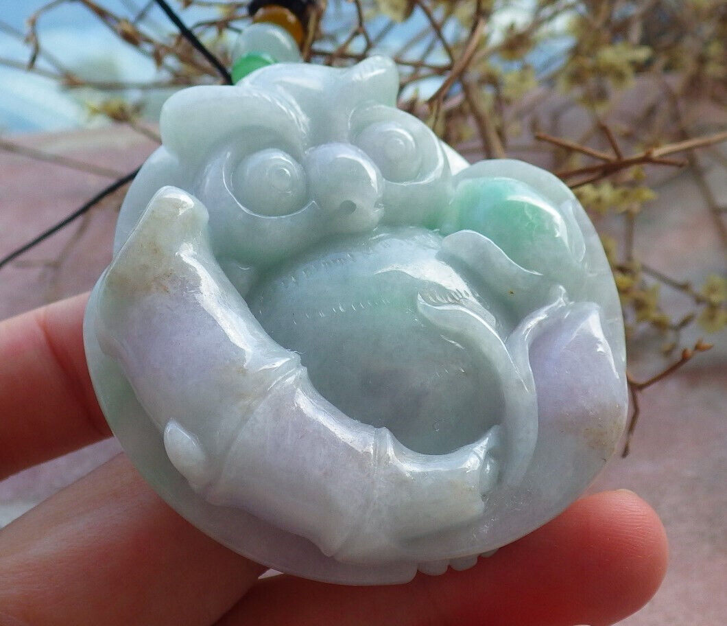 Certified Green Pale Lavender Burma 100% Natural A Jade jadeite Pendant Owl Lotus Flower Necklace 猫头鹰 632920  TN