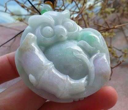 Certified Green Pale Lavender Burma 100% Natural A Jade jadeite Pendant Owl Lotus Flower Necklace 猫头鹰 632920  TN