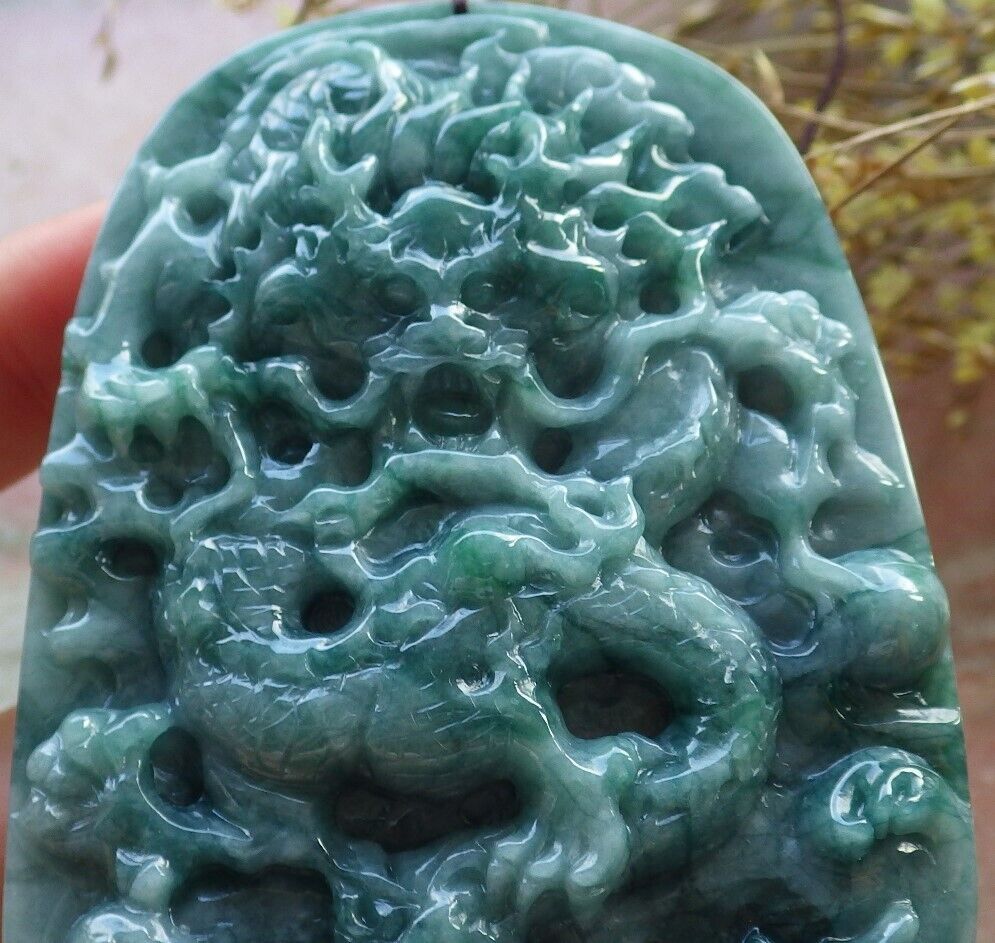 Certified Green Burma 100% Natural A Jade jadeite Pendant Dragon Bead Necklace 生意兴隆 574808 TN