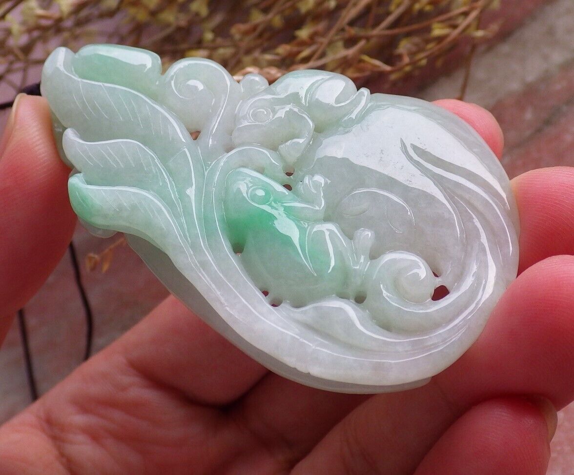 Certified Green Burma 100% Natural A Jade jadeite Pendant Frog Toad Lotus Flower Ruyi Coin 招财蟾 575079 TN