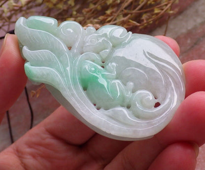 Certified Green Burma 100% Natural A Jade jadeite Pendant Frog Toad Lotus Flower Ruyi Coin 招财蟾 575079 TN