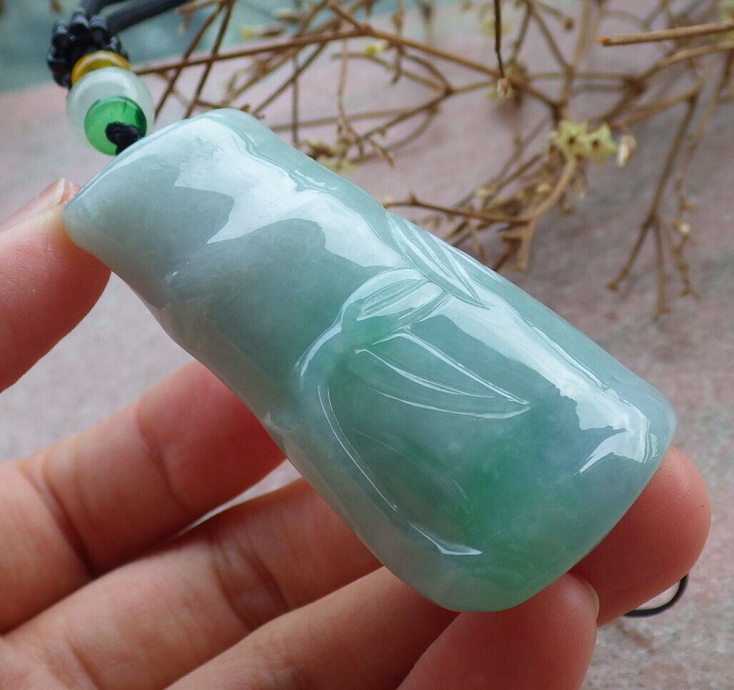 Certified Green Burma 100% Natural A Jade jadeite pendant Bamboo Necklace 富贵竹 635259  TN