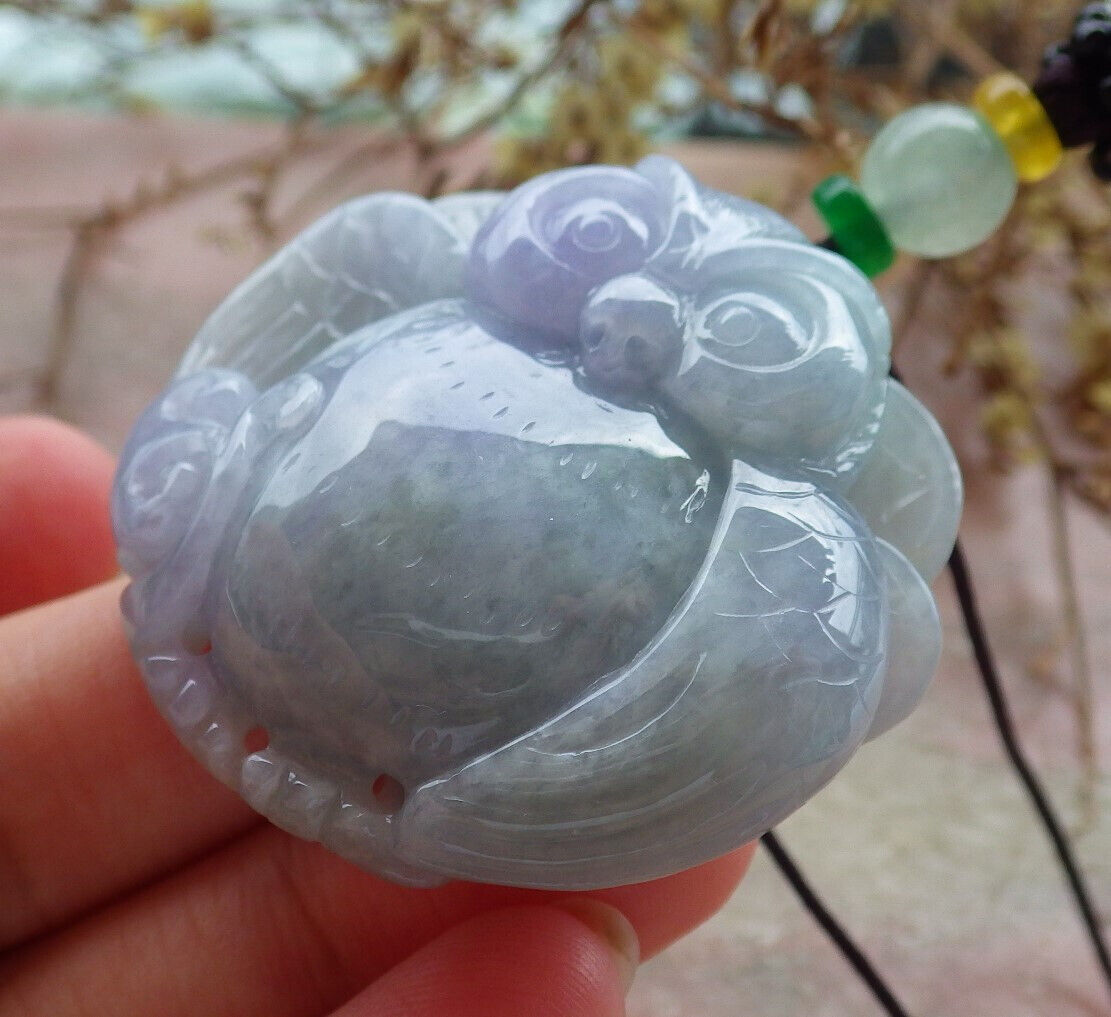 Certified Lavender Green Burma 100% Natural A Jade jadeite Pendant Owl Coin Ruyi Necklace 猫头鹰 632618  TN