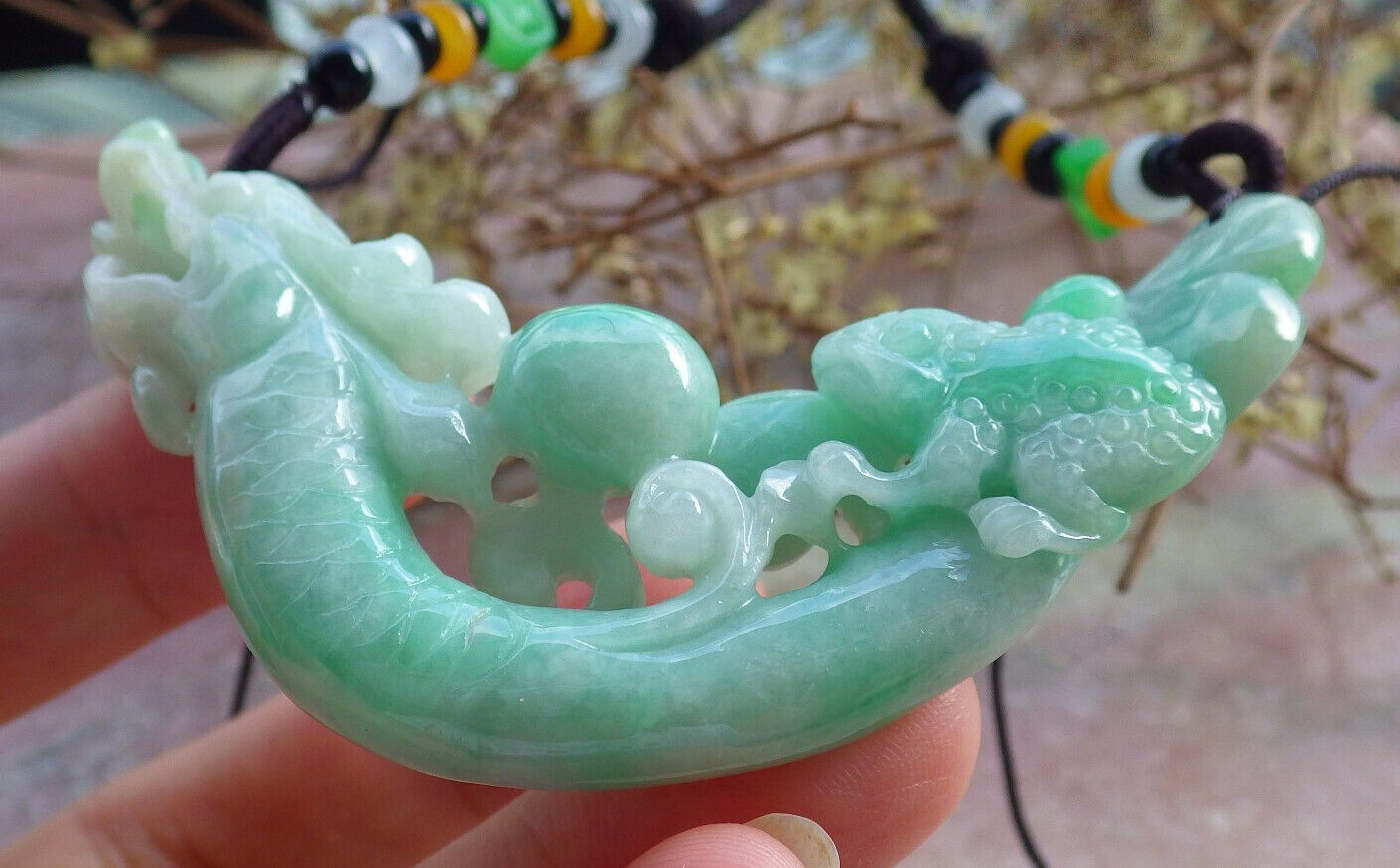 Certified Green Burma 100% Natural A Jade jadeite Pendant Dragon Frog Toad Coin Ruyi Necklace 生意兴隆 632827  TN