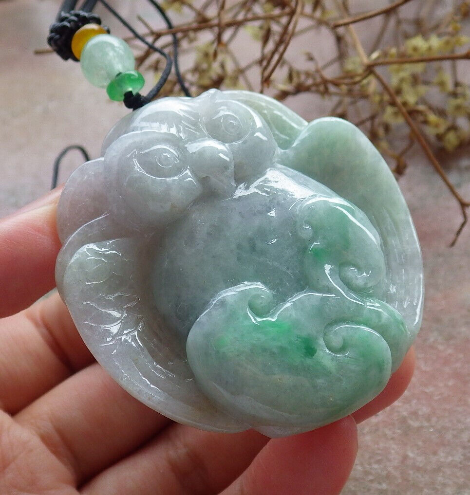 Certified Green Burma 100% Natural A Jade jadeite Pendant Owl Ruyi Coin Necklace 猫头鹰 633414  TN