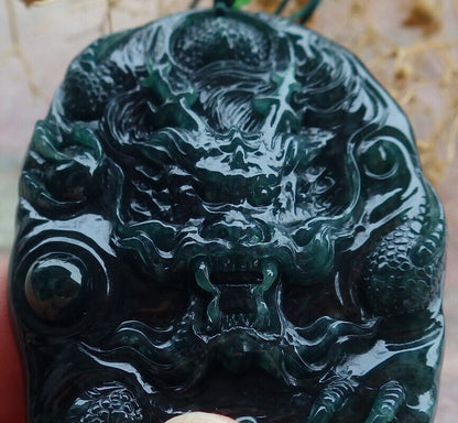 Certified Icy Blue Water Green Burma 100% Natural A Jade jadeite Pendant Dragon Bead Necklace 生意兴隆 636309  TN