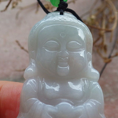 Certified Green Pale Lasvender Burma 100% Natural A Jade jadeite Pendant Sakyamuni Buddha God Necklace 释迦牟尼佛 635381  TN