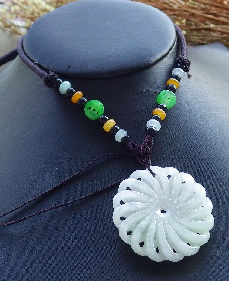 Certified Pale Lavender Green 100% Natural A Jade jadeite pendant Knotted Flower Necklace 花开富贵 524161  TN