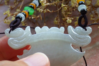 Certified Pale Lavender Green 100% Natural A Jade jadeite Pendant Dragon Axe Necklace 龙斧头 530012  TN