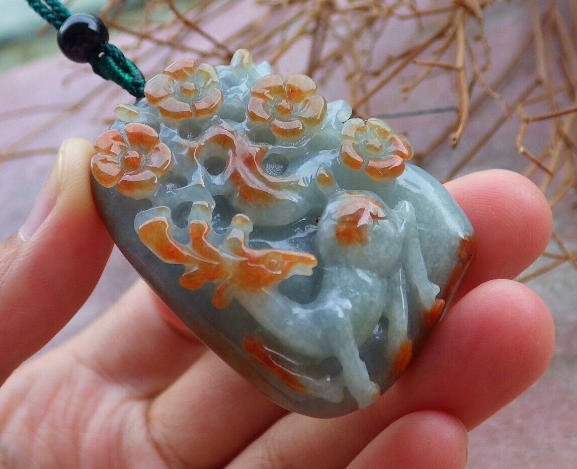 Certified Red Green 100% Natural A Jade jadeite Pendant Deer Flower Necklace 梅花鹿 526381  TN