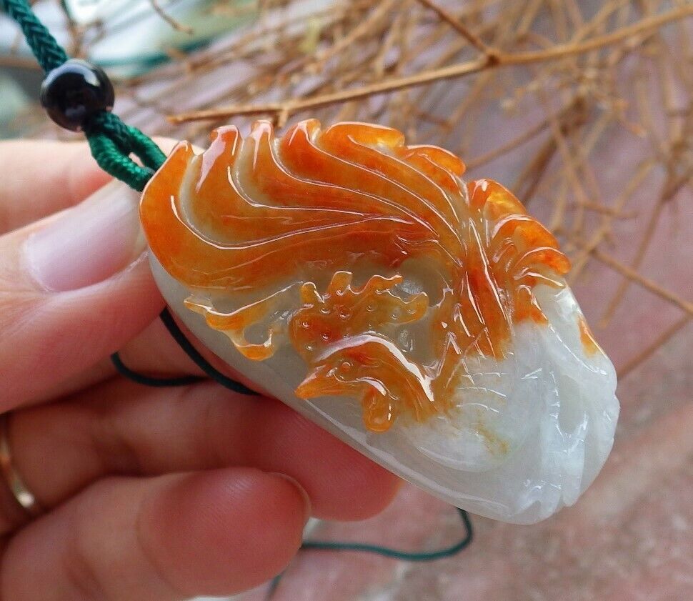 Certified Red 100% Natural A Jade jadeite Pendant Phoenix Rooster Necklace 招财鸡 525635  TN