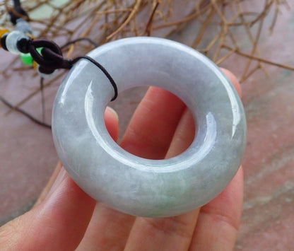 Certified Green Pale Lavender 100% Natural A Jade jadeite Pendant Circle Donut Necklace 平安扣 525852  TN