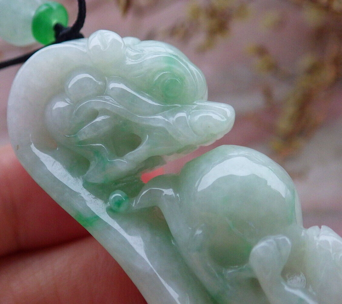 Certified Green  Burma 100% Natural A Jade jadeite Pendant Dragon Monkey Peach Necklace 龙钩 633193  TN
