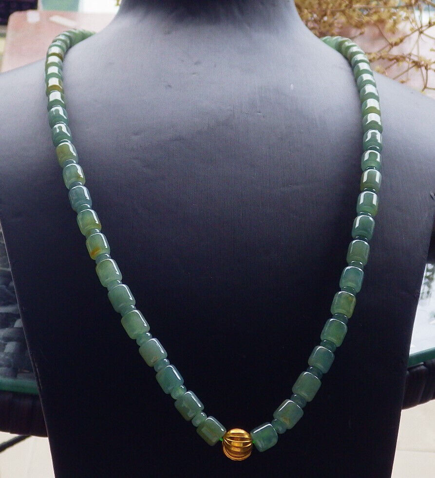Certified Icy Yellow Green Burma 100% Natural A JADE Jadeite Bead Beads Circle Necklace 25 inches 项链 617389  TN