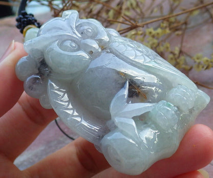 Certified Green Yellow Pale Lavender Burma 100% Natural A Jade jadeite Pendant Owl Coin Bamboo Necklace 猫头鹰 632911  TN