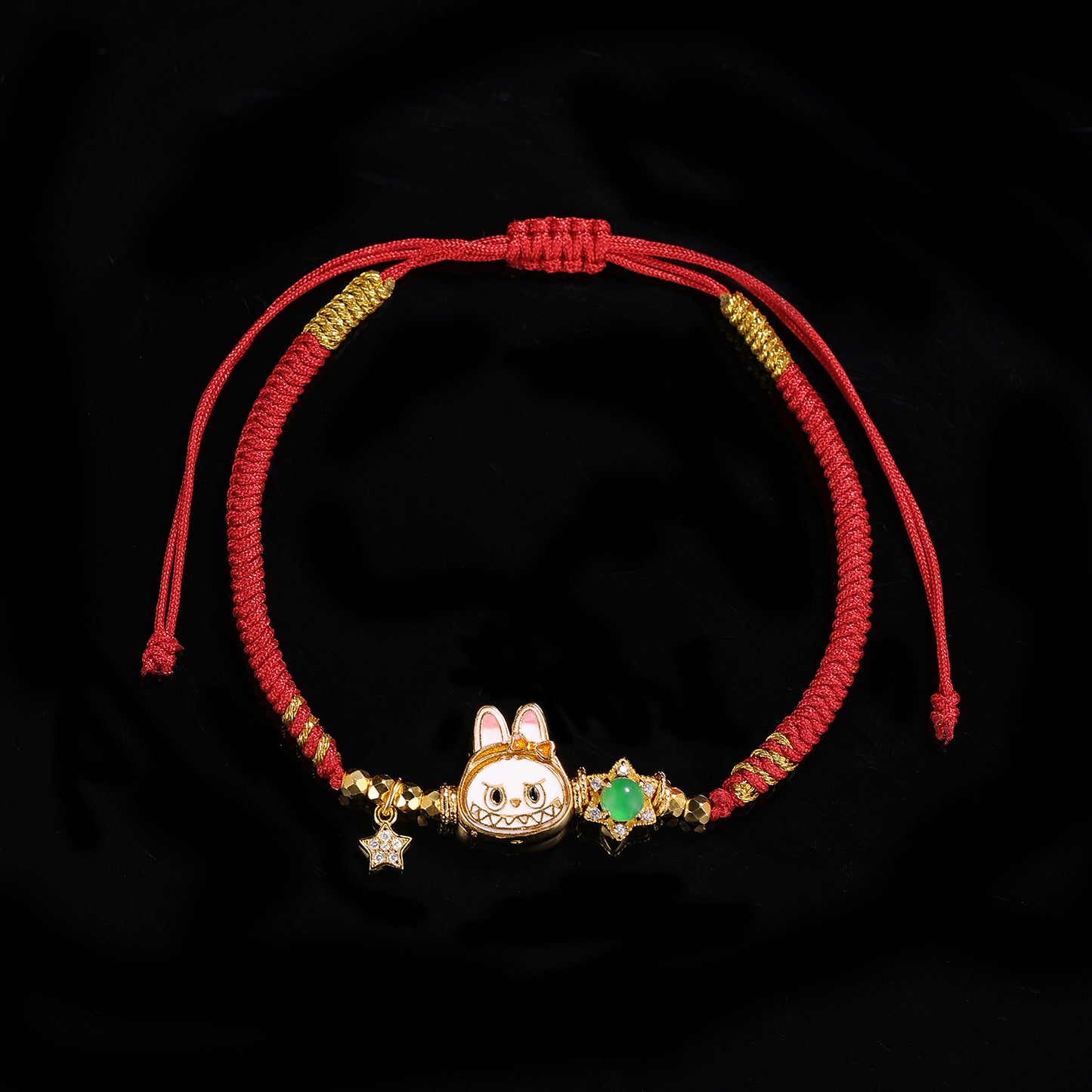 S925 Silver labubu with Natural jade hand woven rope（Adjustable length）