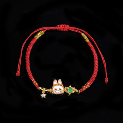 S925 Silver labubu with Natural jade hand woven rope（Adjustable length）