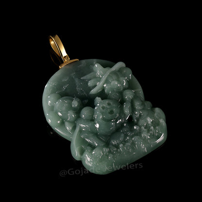 The Mickey Mouse Jadeite 100% Natural Burma Jade Jadeite With Certificated (S925 Silver Buckle)