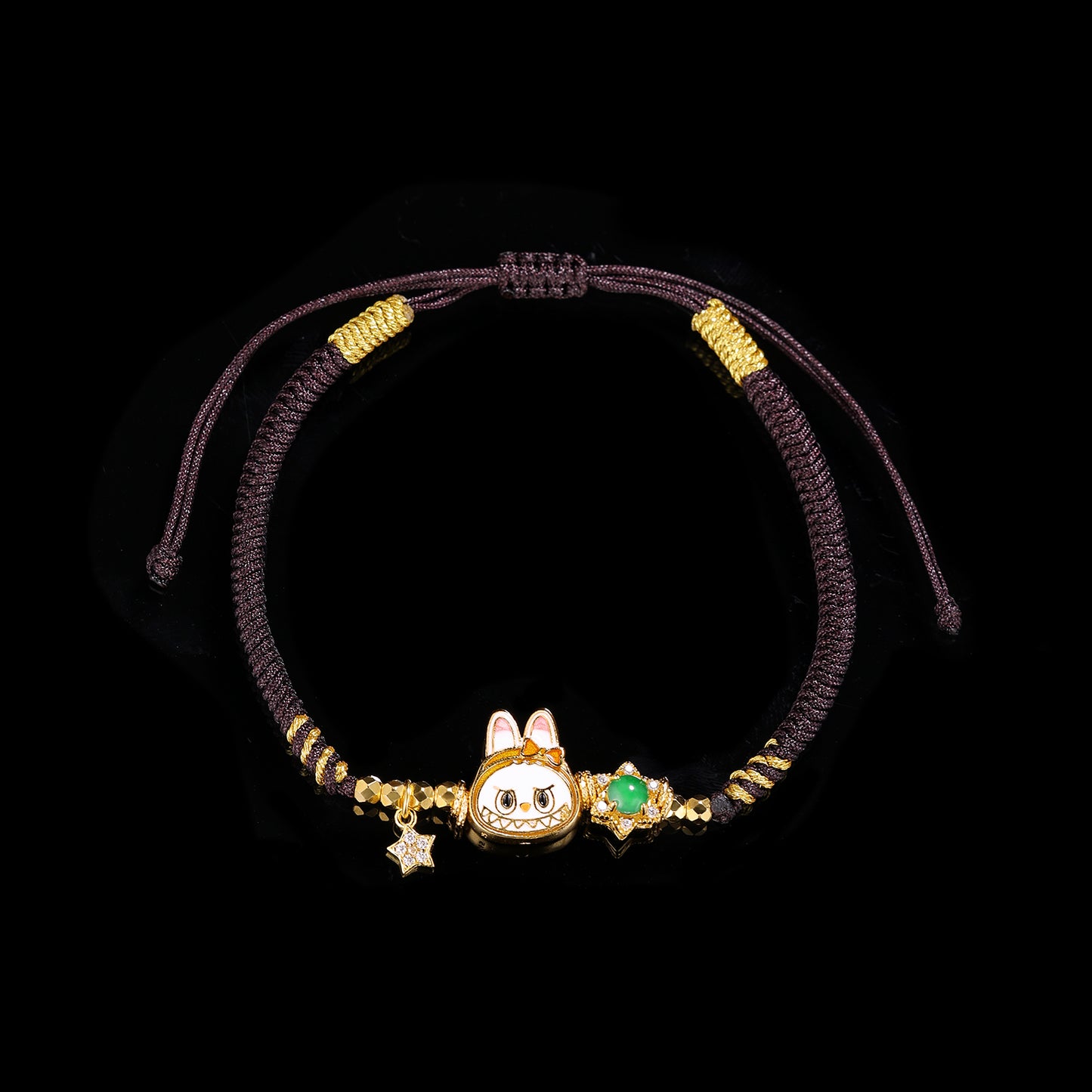 S925 Silver labubu with Natural jade hand woven rope（Adjustable length）