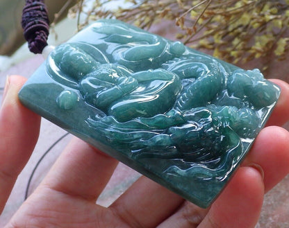 Certified Icy Green Burma 100% Natural A Jade jadeite Pendant Guanyin Kwan Yin Dragon Necklace 观音 574877 TN
