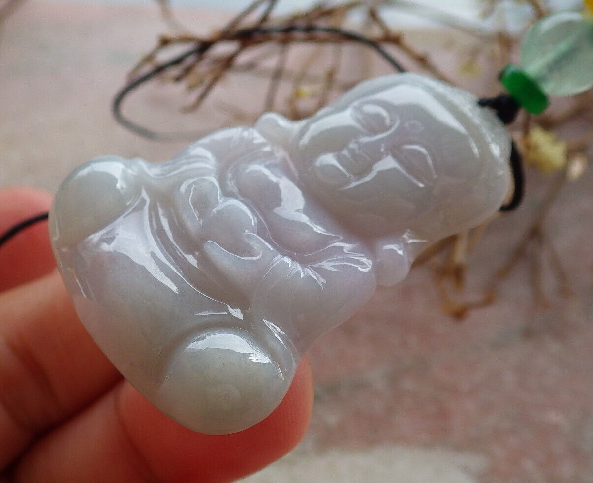 Certified Green Pale Lasvender Burma 100% Natural A Jade jadeite Pendant Sakyamuni Buddha God Necklace 释迦牟尼佛 635373  TN
