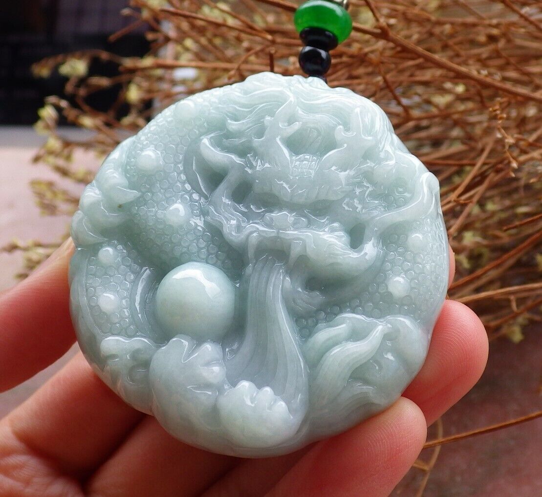 Certified Green 100% Natural A Jade jadeite Pendant Dragon Lotus Flower Ruyi Bead Necklace 生意兴隆 525058  TN