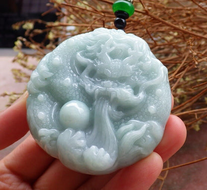 Certified Green 100% Natural A Jade jadeite Pendant Dragon Lotus Flower Ruyi Bead Necklace 生意兴隆 525058  TN