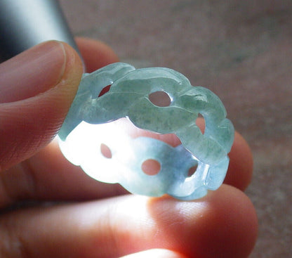 Certified Icy Green Burma 100% Natural A JADE Jadeite Knotted RING USA. 10.25 戒指 634435  TN