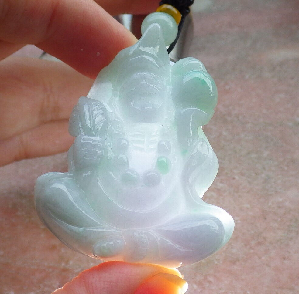 Certified Green Pale Lavender Burma 100% Natural A Jade jadeite pendant Happy Ji Kung Buddha God Fan Gourd Necklace 济公 632984  TN