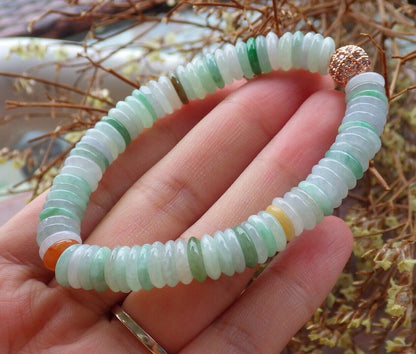 Certified Yellow Green Pale Lavender 100% Natural A JADE Jadeite Bead Beads Bangle Circle Bead Beads Bangle Bracelet 平安扣手链 524993  TN