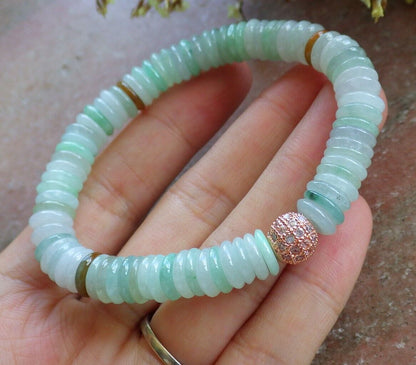 Certified Yellow Green Pale Lavender 100% Natural A JADE Jadeite Bead Beads Bangle Circle Bead Beads Bangle Bracelet 平安扣手链 524552 TN