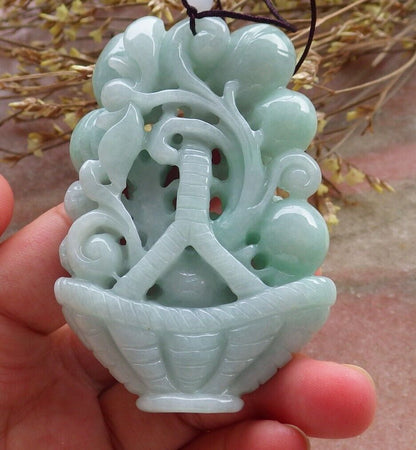 Certified Green Burma 100% Natural A Jade jadeite Pendant Peach Coin Lotus Flower Ruyi Basket Necklace 575156 TN