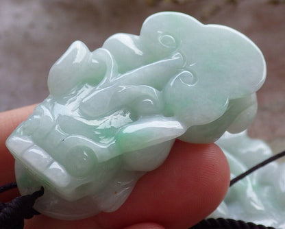 Pair Certified Green Burma 100% Natural A Jade jadeite Pendant Dragon Pi Xiu Money Coin Ruyi Necklace 风水貔貅 574573 TN