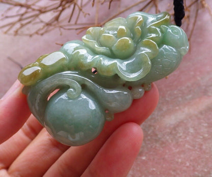 Certified Yellow Green 100% Natural A Jade jadeite Pendant Phoenix Bird Ruyi Coin Flower Necklace 凤凰 525903  TN