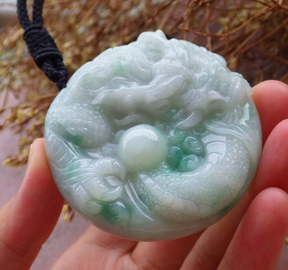 Certified Green 100% Natural A Jade jadeite Pendant Dragon Bead Necklace 生意兴隆 528146  TN