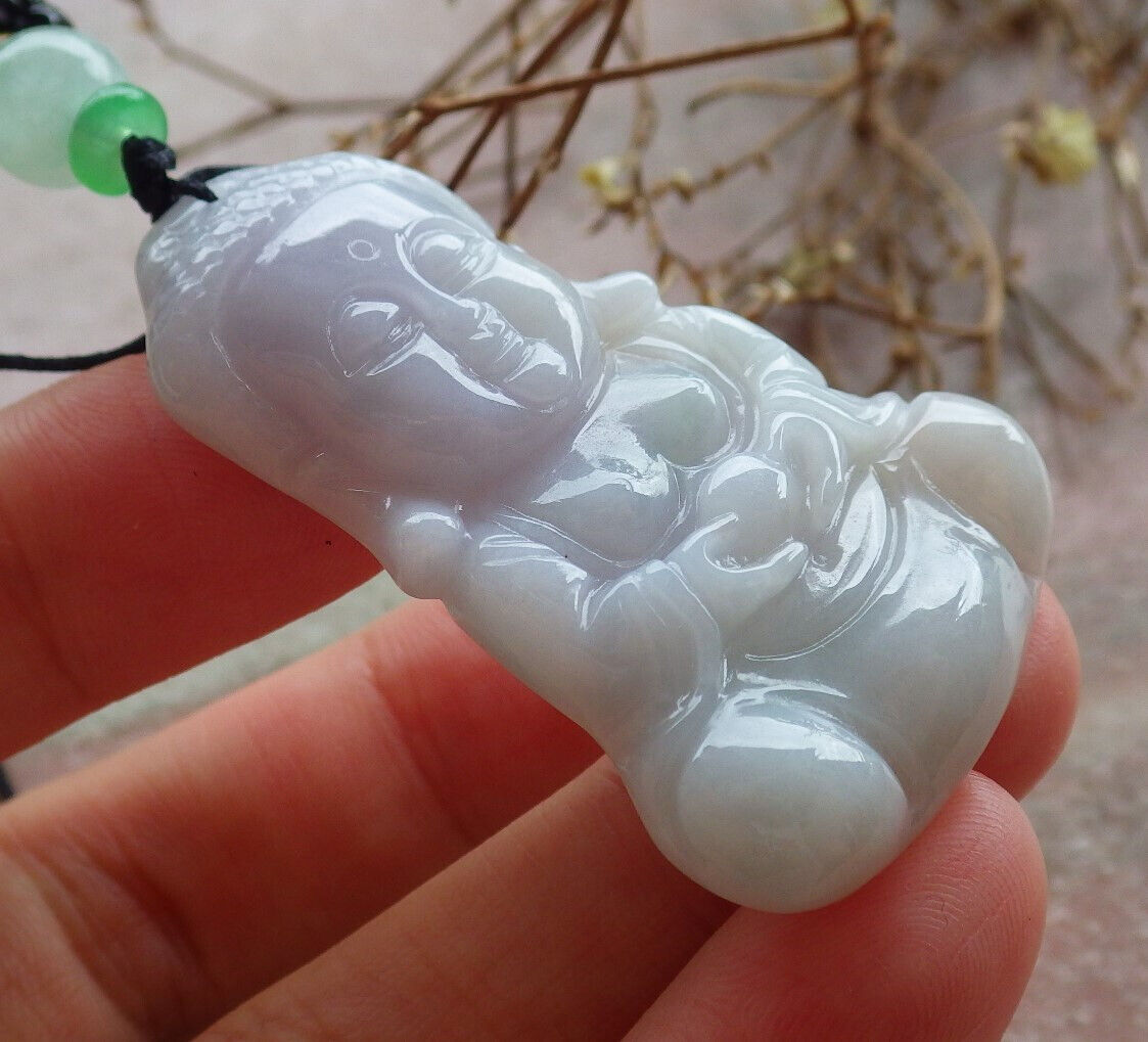 Certified Green Lasvender Burma 100% Natural A Jade jadeite Pendant Sakyamuni Buddha God Necklace 释迦牟尼佛 635388  TN